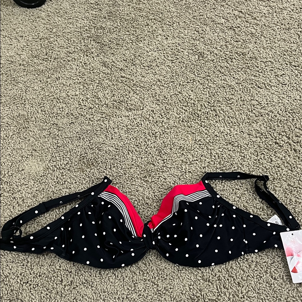 Betsey Johnson Black And White Polka Dot Bikini Top